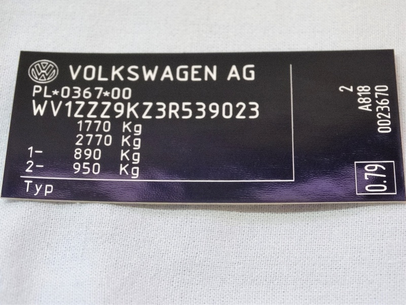 Tabliczka znamionowa Volkswagen z laminatu naklejki 85 x