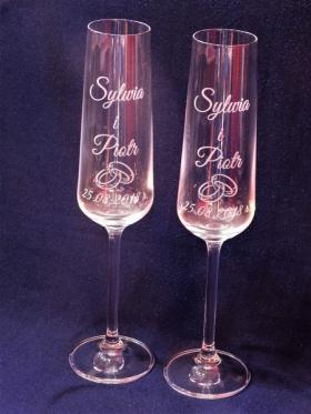 Ślub - komplet dwóch kieliszków do szampana kryształowy Bohemia Viola z grawerem