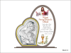 Pamiątka I Komunii Św. - srebrny obrazek Maryja z dzieciątkiem na statuetce drewnianej