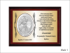 Pamiątka Komunii dla dziewczynki - srebrny obrazek na złotym laminacie i podkładzie wiśniowym