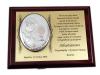 Pamiątka Komunii dla chłopczyka - srebrny obrazek na złotym laminacie i podkładzie wiśniowym